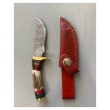 Brand New Damascus Knife with Antler Handle 6' Overall Length