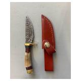 Brand New Damascus Knife with Antler Handle 6' Overall Length