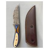 Brand New Damascus Knife with Leather Sheath 8' Overall Length