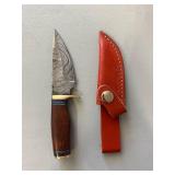 Brand New Damascus Knife with Leather Sheath 6.5' Overall Length