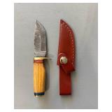 Brand New Damascus Knife with Leather Sheath 6.5' Overall Length