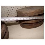 Huge Vintage  Wood Double Pully with Hook