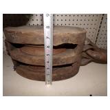 Huge Vintage  Wood Double Pully with Hook