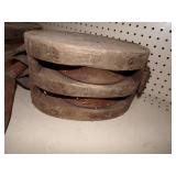 Huge Vintage  Wood Double Pully with Hook