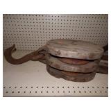 Huge Vintage  Wood Double Pully with Hook
