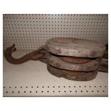 Huge Vintage  Wood Double Pully with Hook