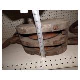 Huge Vintage  Wood Double Pully with Hook