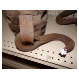 Huge Vintage  Wood Double Pully with Hook