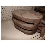 Huge Vintage  Wood Double Pully with Hook