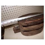 Huge Vintage  Wood Double Pully with Hook