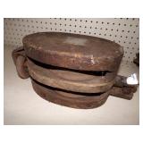 Huge Vintage  Wood Double Pully with Hook