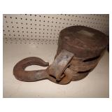 Huge Vintage  Wood Double Pully with Hook