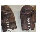 2 pair of Vintage Boxing Gloves and Canvas Sacks with Markings