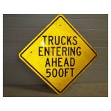 Trucks Entering Ahead 500FT Metal Reflective Sign 24'