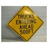 Trucks Entering Ahead 500FT Metal Reflective Sign 24'