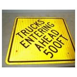 Trucks Entering Ahead 500FT Metal Reflective Sign 24'