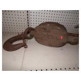 Huge Vintage Wood Pully with Hook