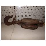 Huge Vintage Wood Pully with Hook