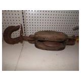 Huge Vintage Wood Pully with Hook