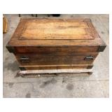Vintage Wooden Storage Trunk With Interior Compartments