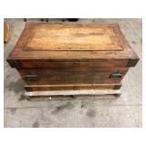 Vintage Wooden Storage Trunk With Interior Compartments