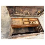 Vintage Wooden Storage Trunk With Interior Compartments