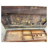 Vintage Wooden Storage Trunk With Interior Compartments