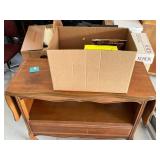 Vintage Stanley Drop Leaf Table w Cabinet & Box of Recipe Magazines and Books