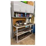 Metal Shelf With Assorted Steel Scrap Mixed Lot - cabinet contents and upper shelf contents NOT included