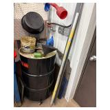Industrial Steel Drum With Funnel & Assorted Shop Items Mixed Lot