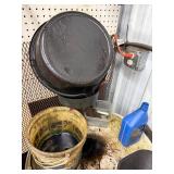 Industrial Steel Drum With Funnel & Assorted Shop Items Mixed Lot