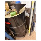 Industrial Steel Drum With Funnel & Assorted Shop Items Mixed Lot