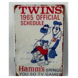Reproduction Hamm's 1965 Minnesota Twins Official Schedule Metal Sign