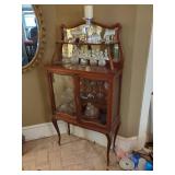 Vintage Mahogany Curio Display Cabinet Mirrored Back