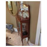 Vintage Mahogany Curio Display Cabinet Mirrored Back