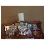Lot Including Silver-Tone Snowflake Candle Holder, Cut Glass Goblets, Figurines