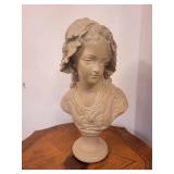 Girl Bust Sculpture on Pedestal