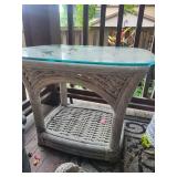Rattan Wicker Glass Top End Table
