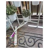 White Metal Tiered Planter Stands With Hanging Pots (Lot of 2)