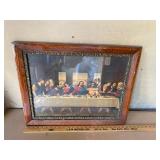 Vintage Framed Last Supper Religious Print Wood Frame 24 Inch Long