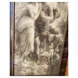 Vintage Framed Classical Figural Print Faux Wood Frame Wall Art 34in