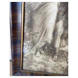 Vintage Framed Classical Figural Print Faux Wood Frame Wall Art 34in