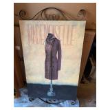 French Boutique Fashion Canvas Wall Art w Metal Scroll Frame Decor