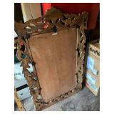 Hand Carved Mango Wood Wall Mirror Distressed Whitewash 39in