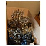Vintage Brass Tone Crystal Prism Chandelier 16in Ornate Hanging Light