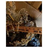Vintage Brass Tone Crystal Prism Chandelier 16in Ornate Hanging Light