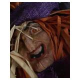 Halloween Witch Decoration Prop Raffia Straw Broom Figure Purple Hat