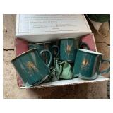 Gevalia Cafe Mug Set of 4 Green Gold Rim King of Sweden Crest Boxed
