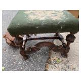 Antique Victorian Footstool Needlepoint Upholstery Wood Base Repair