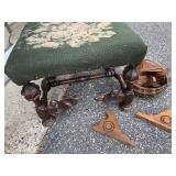 Antique Victorian Footstool Needlepoint Upholstery Wood Base Repair